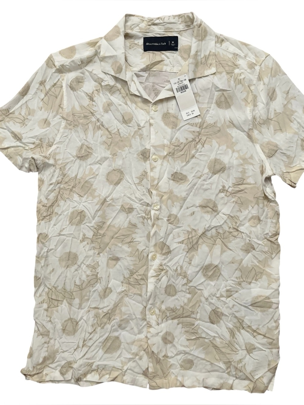 Abercrombie & Fitch Shirt Mens M Hawaiian Floral Viscose Lightweight Beige NEW